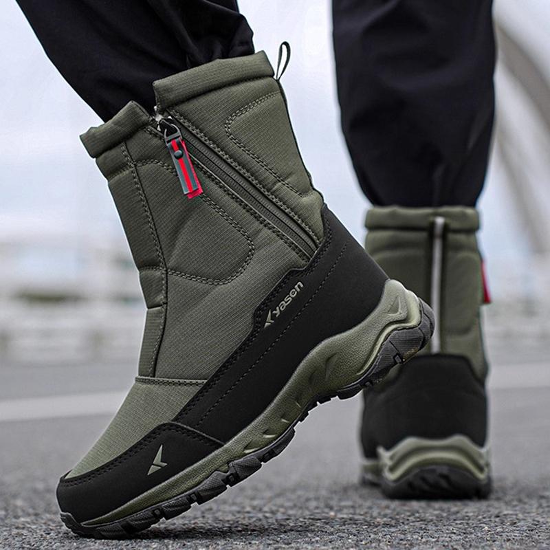 Velká velikost 48 Pánské sněhule udrží v teple plyšové Zimní boty Pánské Nové Teplé bavlněné boty Boční zip Poloviční holínky Protiskluzové