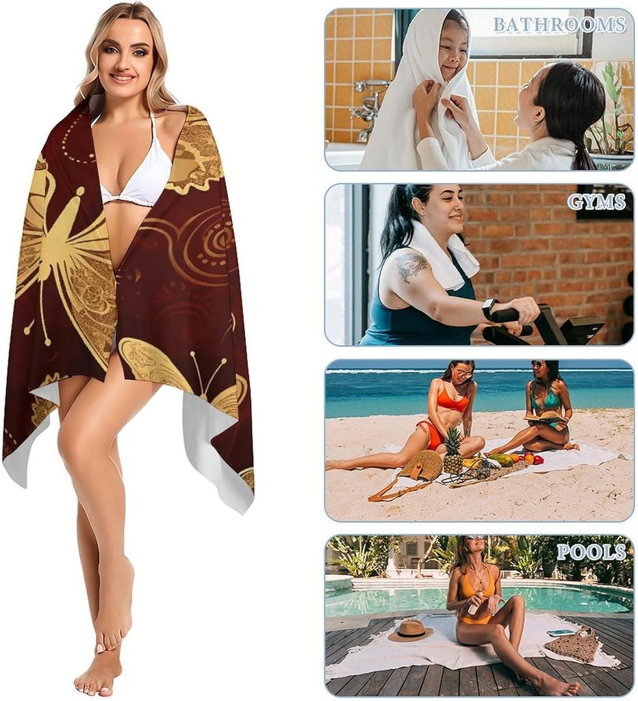 Hearts Golden Butterfly Beach Towel Oversized Beach Towels Lightweight Sand Free Pool Towel Quick Dry Absorbent Bath Towels