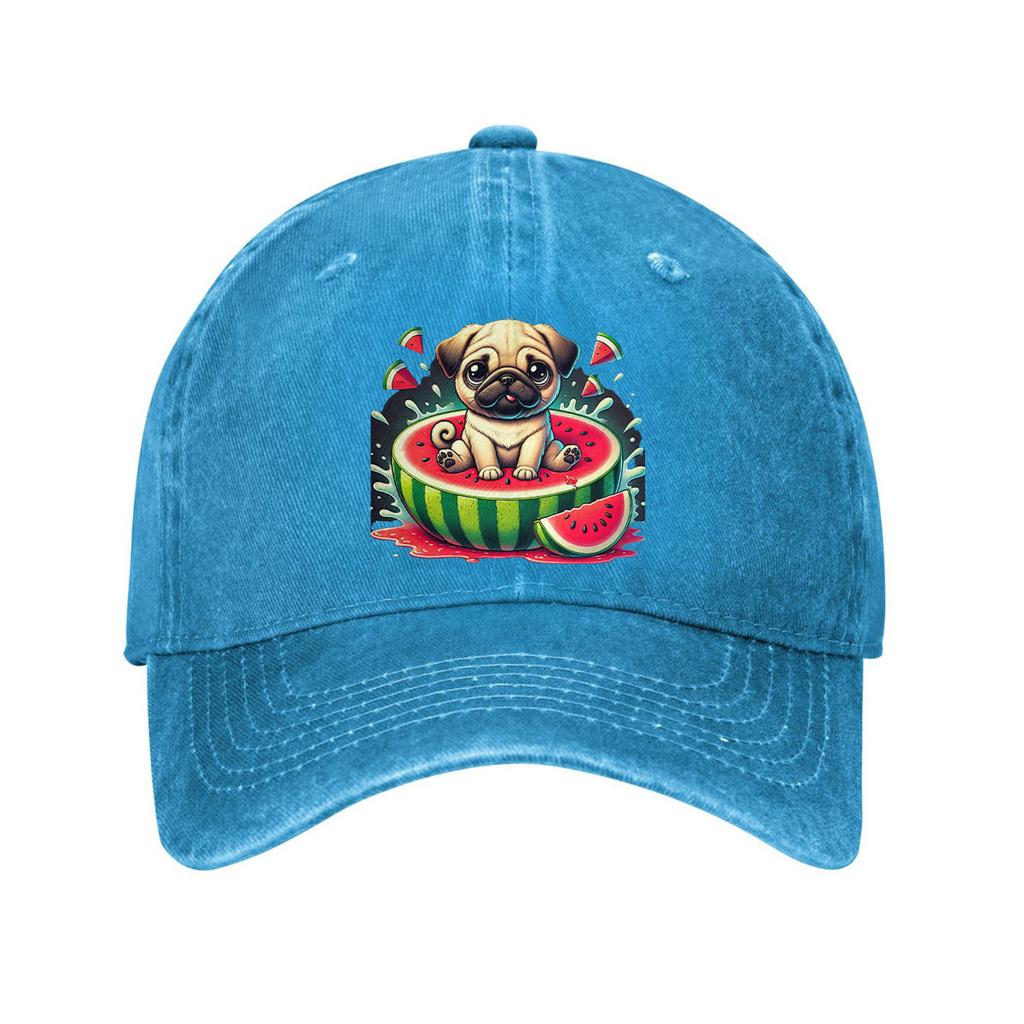 Pug Eating Watermelon Graphic Baseball Cap Cotton Casual Adjustable Sun Protection Unisex Hat