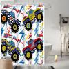Monster Truck Shower Curtain – Playful Cartoon Cars, Bold Colors & Lightning Design, 70X70In, Polyester, Includes Hooks