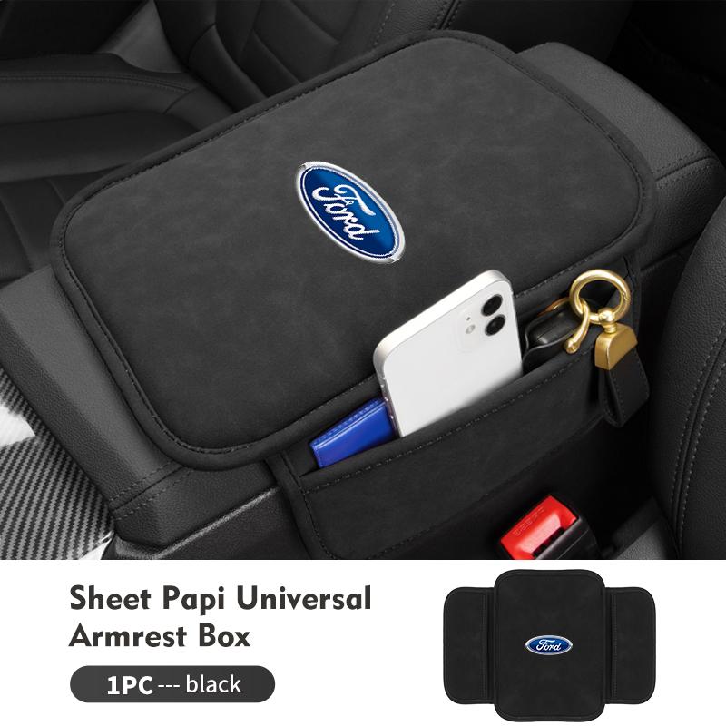 FRYX3 Car Armrest Box Pad Sheepskin Bark Auto Armrest Storage Cushion For Ford Fiesta Ranger Mondeo Escape Ecosport Fusion Explorer
