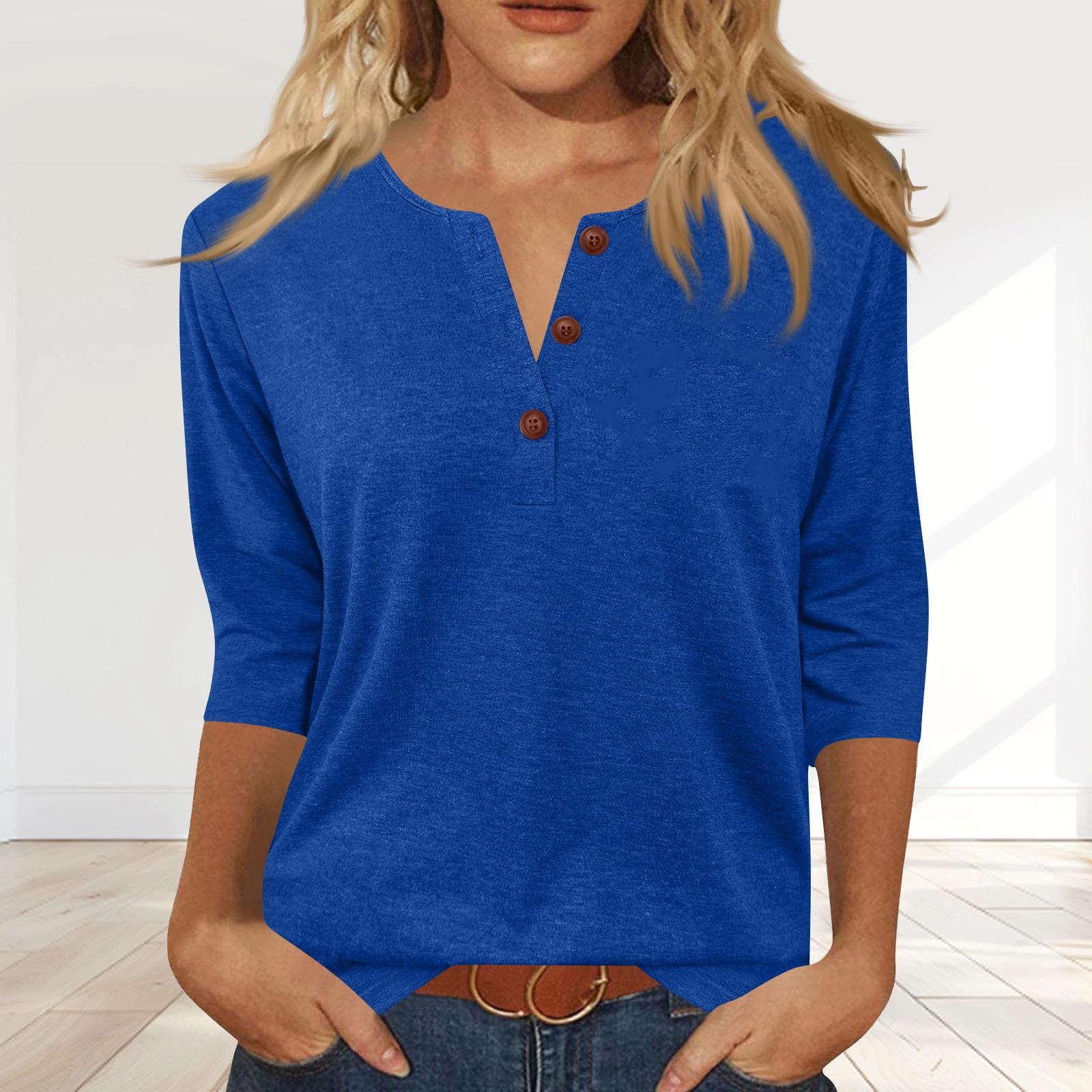 Женская модная повседневная футболка с воротником-стойкой и рукавом три четверти L синий