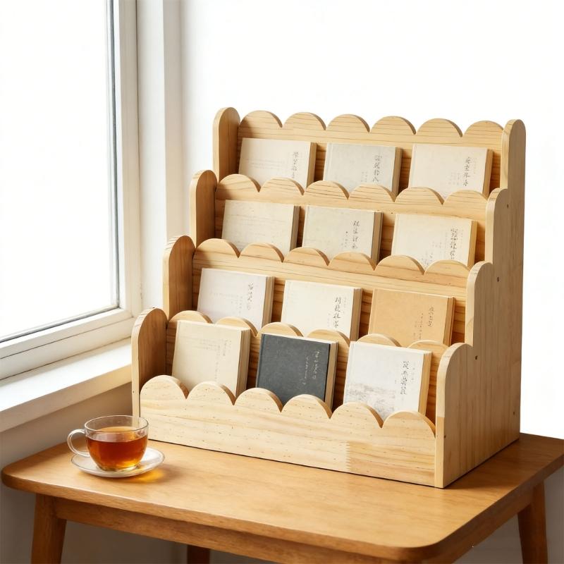 Natürlicher Holz Kinderbuchständer mit 4 Fächern, ideal für Schlafzimmer, Klassenzimmer und Spielbereiche