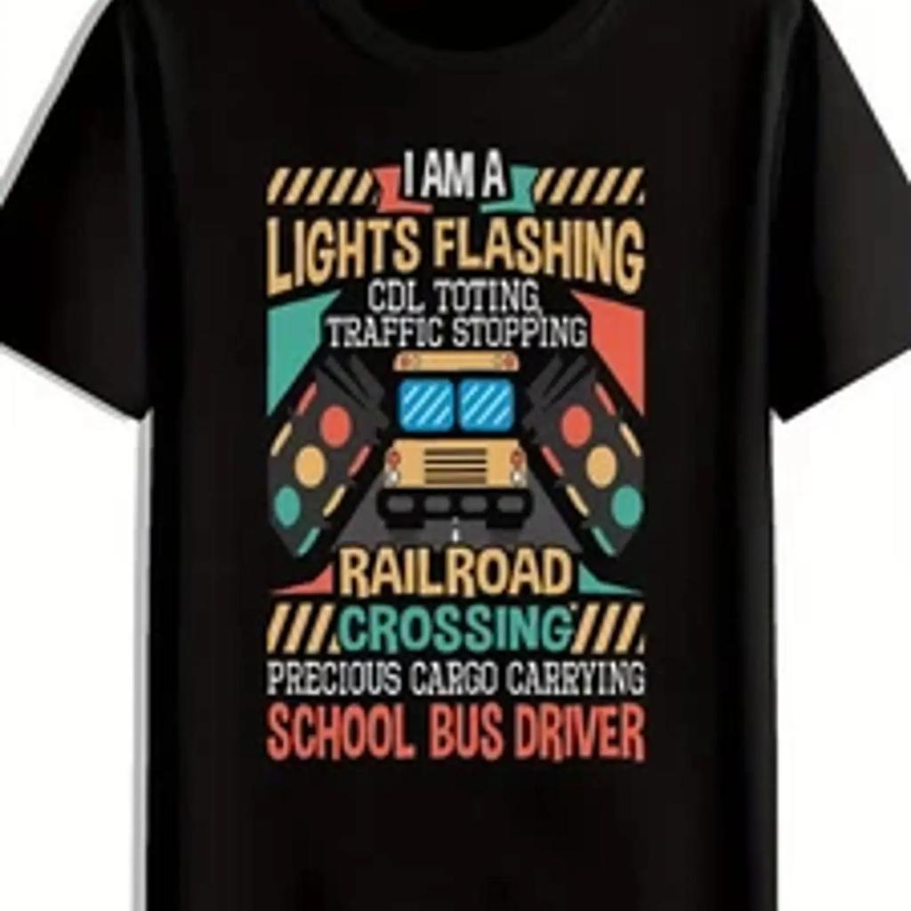 Unisexs Humorous School Bus Driver T Shirt Black Casual Round Neck W Vintage Stretched Breathable Soft