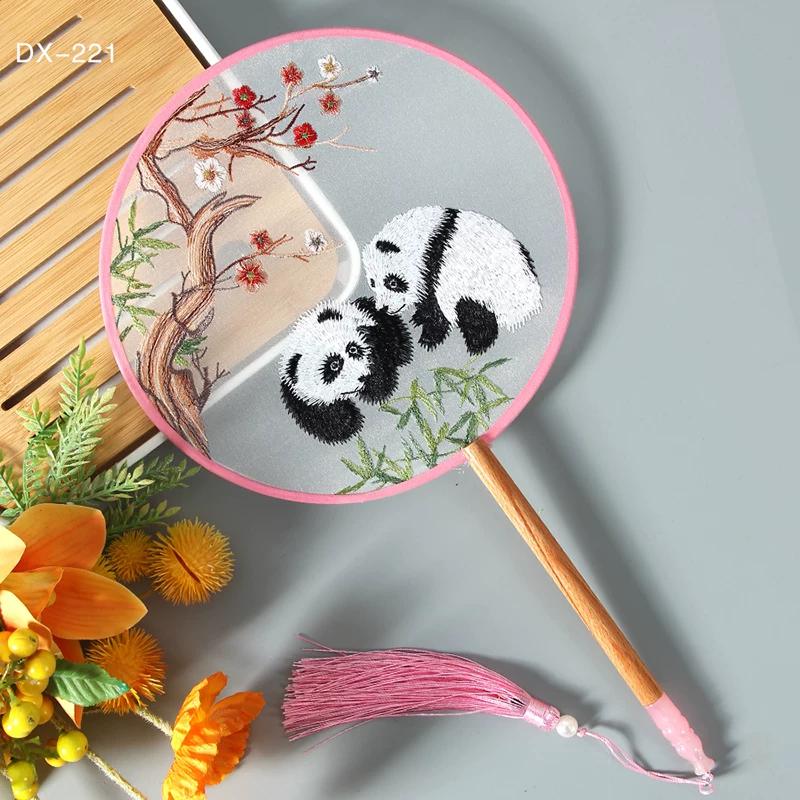 Antique Embroidery Circular Fan Chinese Style Cheongsam Fan Women's Double-Sided Embroidered Transparent round Long Handle Ancient Chinese Clothing
