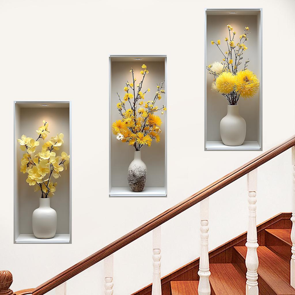 Creative 3D Vase Flower Wall Sticker for Study Room Living Room Bedroom Wall Decor