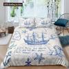 Nautical Duvet Cover Set Boat Pirate Bedding Set King Size Retro Sailboat Brown Comforter Cover Anchor Compass Vintage Quilt Set