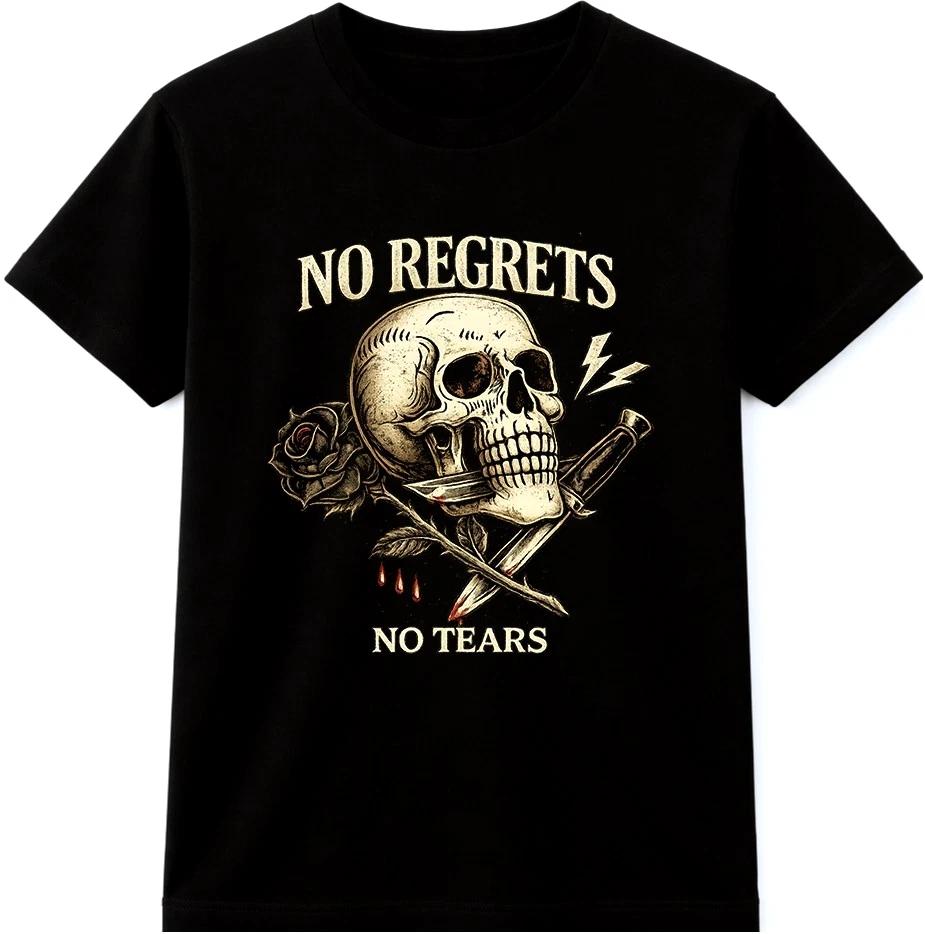 

Skull T Shirt No Regrets No Tears Biker Gothic Vintage Graphic Tee L
