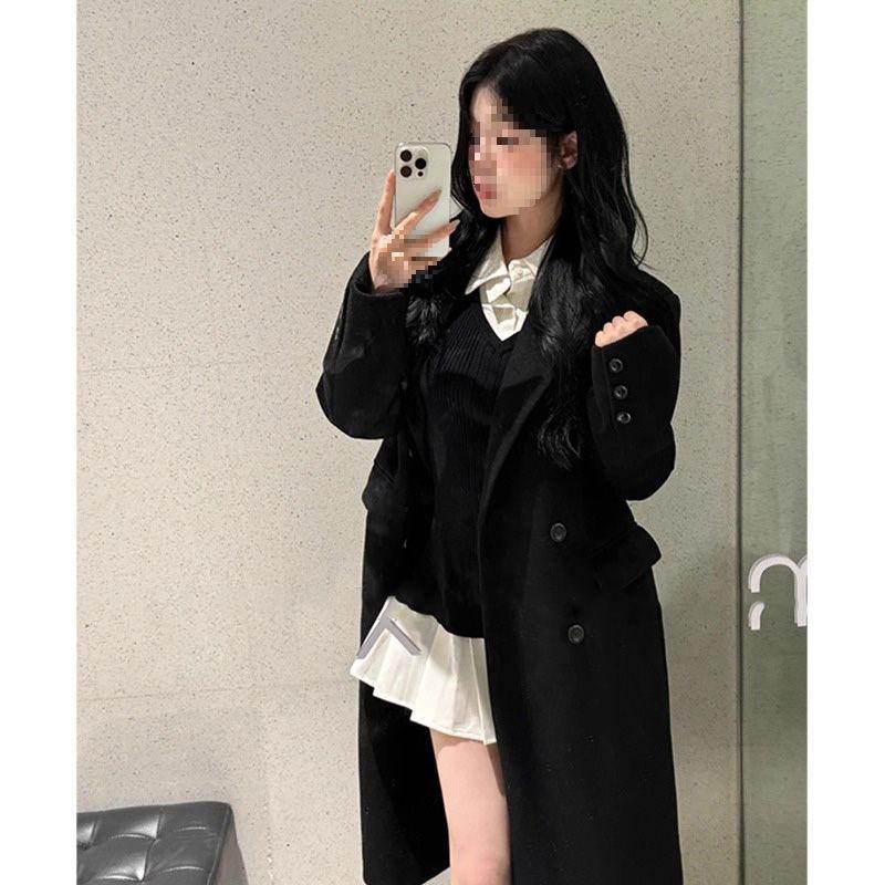 Women s Gray Long Wool Coat: 2025 Autumn/Winter High-End Petite Korean Style Outerwear XL 64-77kg