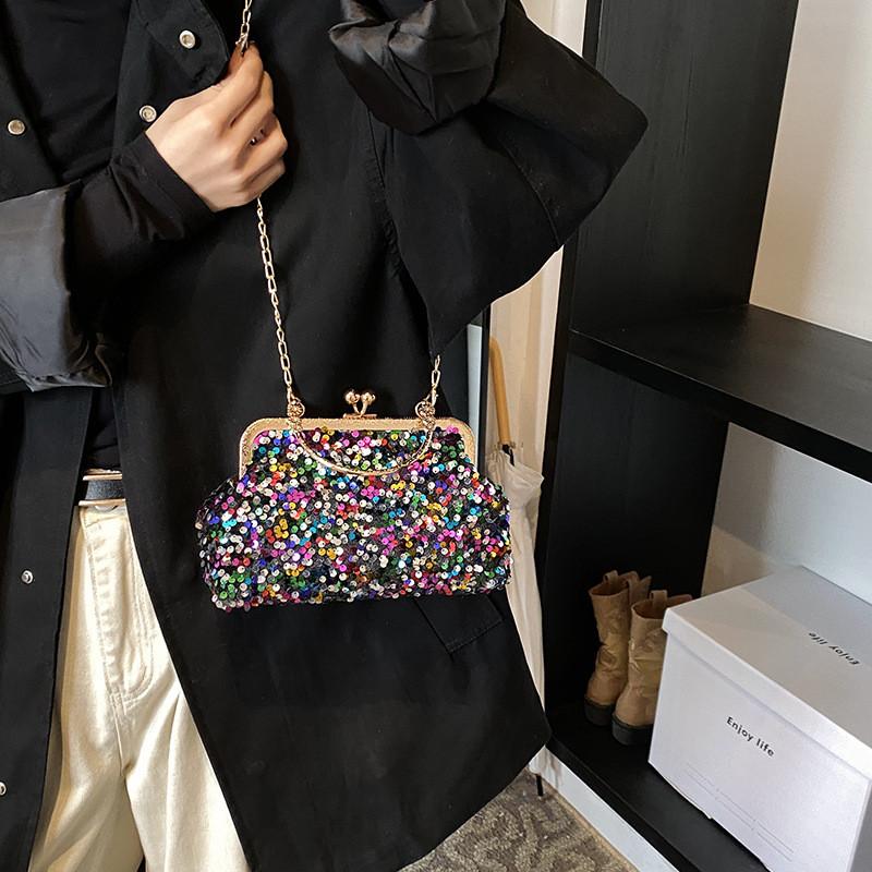 Sequin Chic Retro Small Square Handbag For Women In Black Silver And Styles Colorful