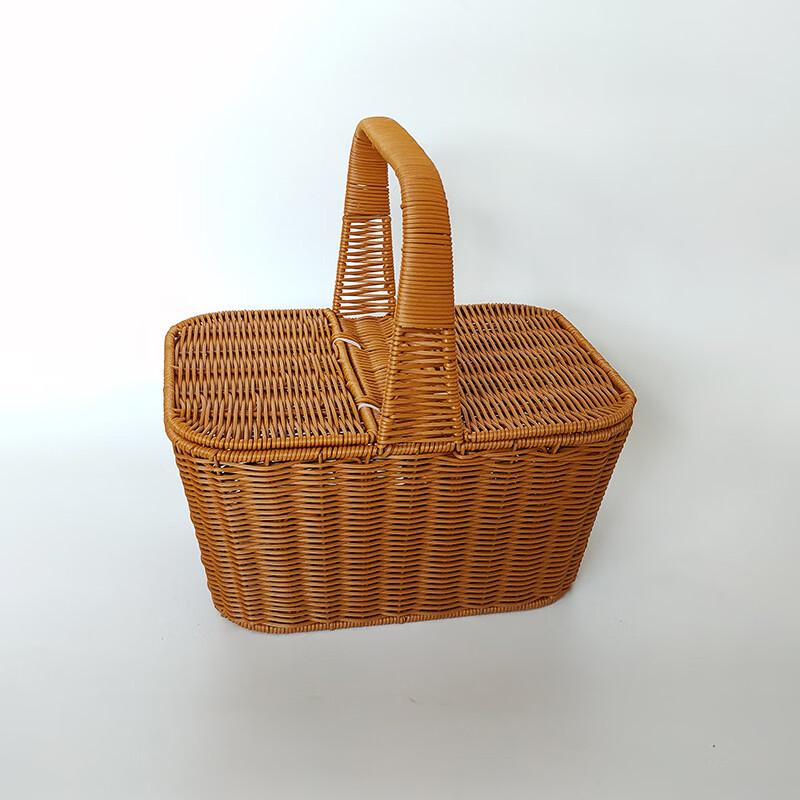 Hand-Woven Rattan Picnic & Shopping Basket with Lid