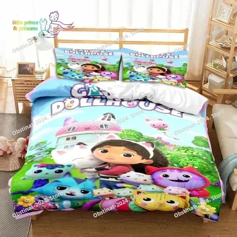 Gabby's Dollhouse Cartoon 3D Bedding Set Printed Single Comforter Quilt Bed Duvet Cover Pillow Case 3 Pieces Set Kids Adult Size