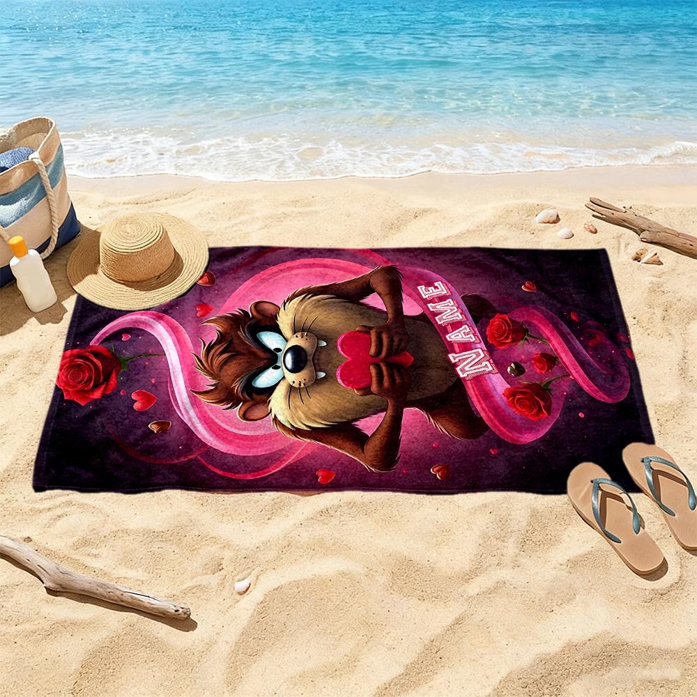 Love Tazmanian Devil Customizable Name Beach Towel Super Soft & Absorbent Perfect for Traveling Yoga Camping and Swimming