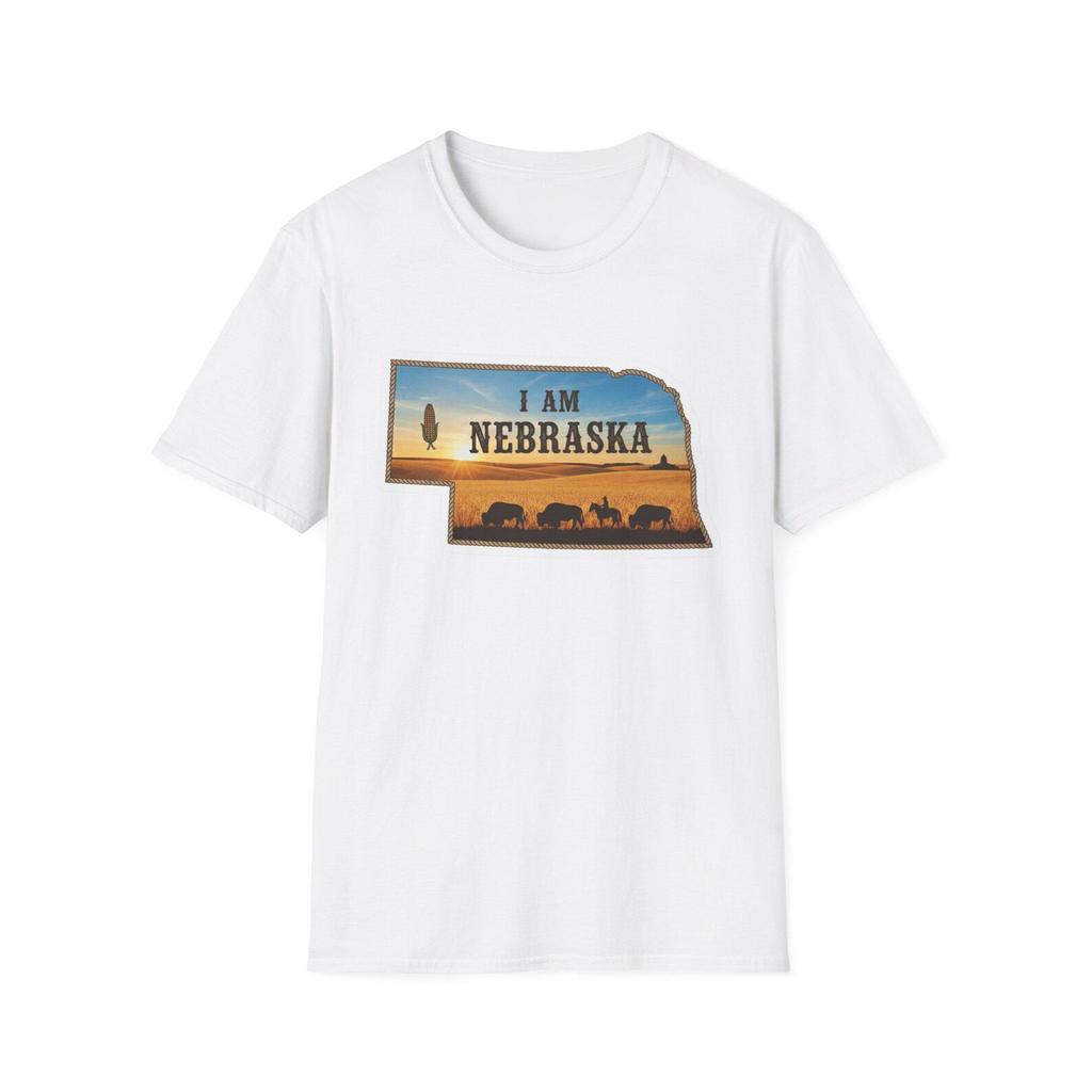 I Am Nebraska T-Shirt | Nebraska State Silhouette Sunset Tee