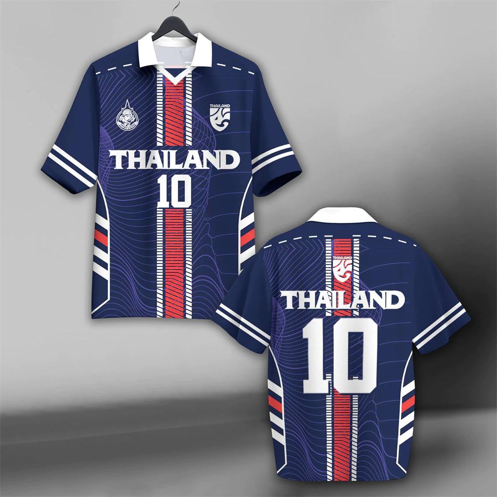 THAILAND Football Soccer Polo Vintage Shirt National Flag Elephant Logo Badge Unisex Men Women JERSEY CHEER Print Quick Dry Short Sleeve Uniform