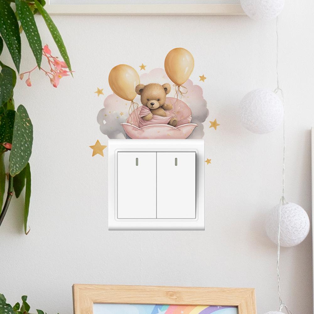 Dreamy Goodnight Bear with Balloons Switch Plate Sticker Removable Self-Adhesive Decal for Living Room Hallway Home Decor