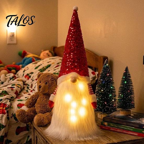 Christmas Gnome Decoration Light-Up with Sequins, Soft Plush Doll Red Fabric Hat And White Beard for Holiday Indoor Home Office Tabletop Mantel Decor