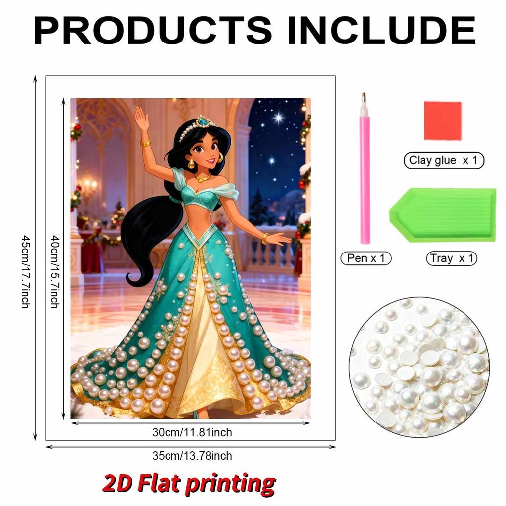 Disney Aladdin Jasmine Princess with Pearl Decorated Set 5D Artificial Pearl Puzzle Embroidered Home Decorative Handmade Gift