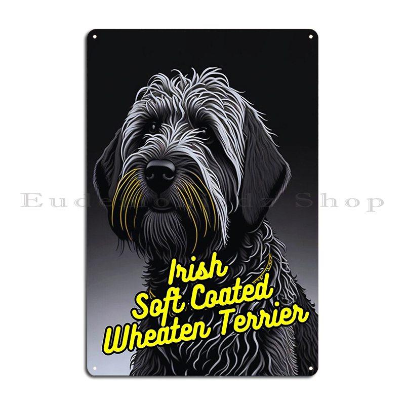 Irish Soft Coated Wheaten Terrier Dark Background Metal Signs Garage Pub Club Bar Cinema Character Tin Sign Poster
