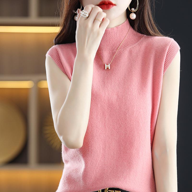 Women's Pure Wool Knit Cashmere Camisole - Slim Fit Sleeveless Base Layer for Spring/Autumn