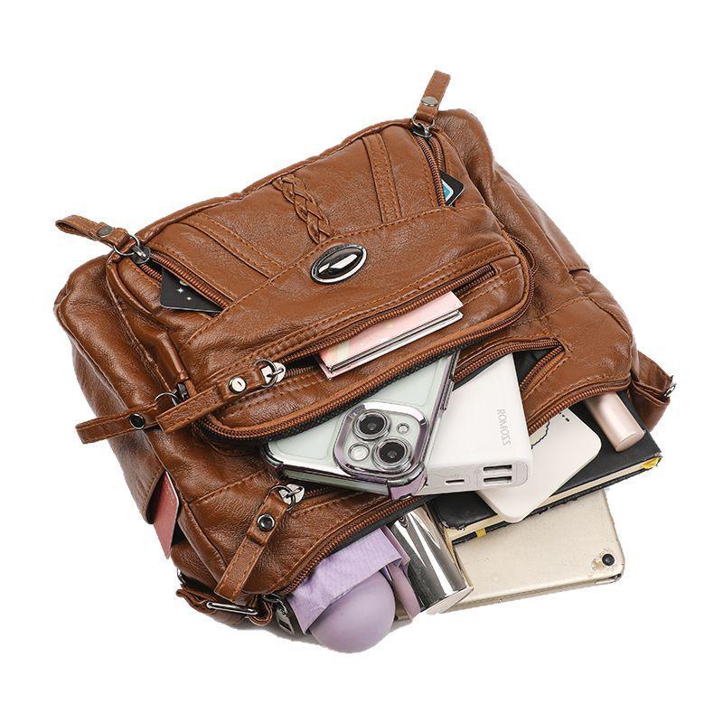 Women's Bag Soft Leather Backpack Large Capacity Fashion Simple Multi-layer Single Shoulder Crossbody Bag