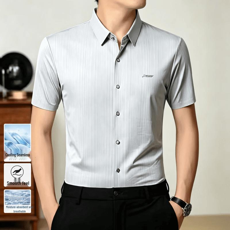 VEE KELLEN Men s Luxury Business Casual Short Sleeve Shirt (2026 Summer Collection) L светло-серый