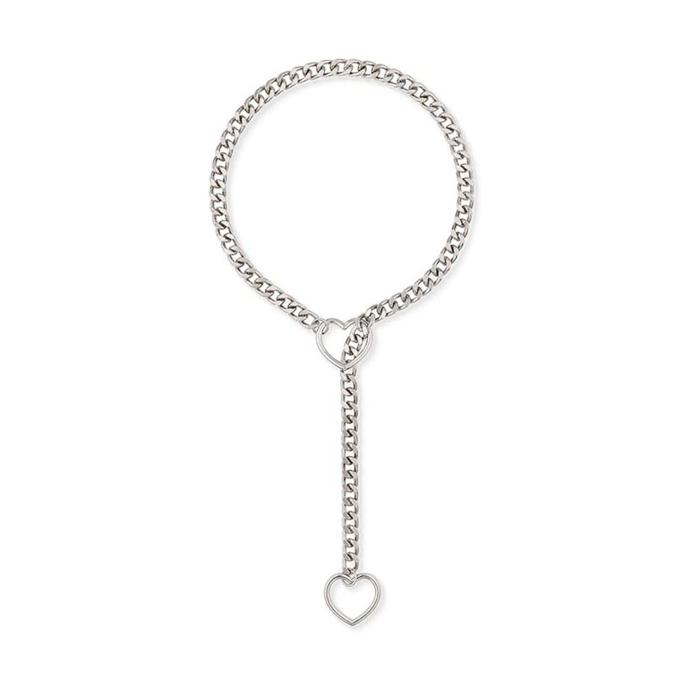 

Personality Lariat Heart Necklace Stainless Steel Slip Chain Slipchain Choker Collar Punk Rock Heavy Cuban Long Chain For Unisex