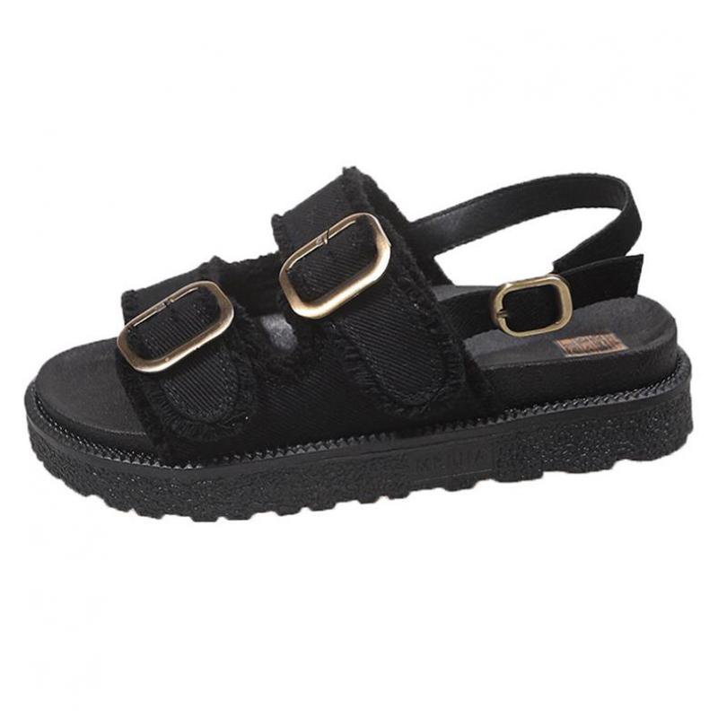 Blue Canvas Sandals Women Denim Metal Belt Buckle Thick Sole Platform Sandals for Women Summer Comfortable Beach Sandals Ladies