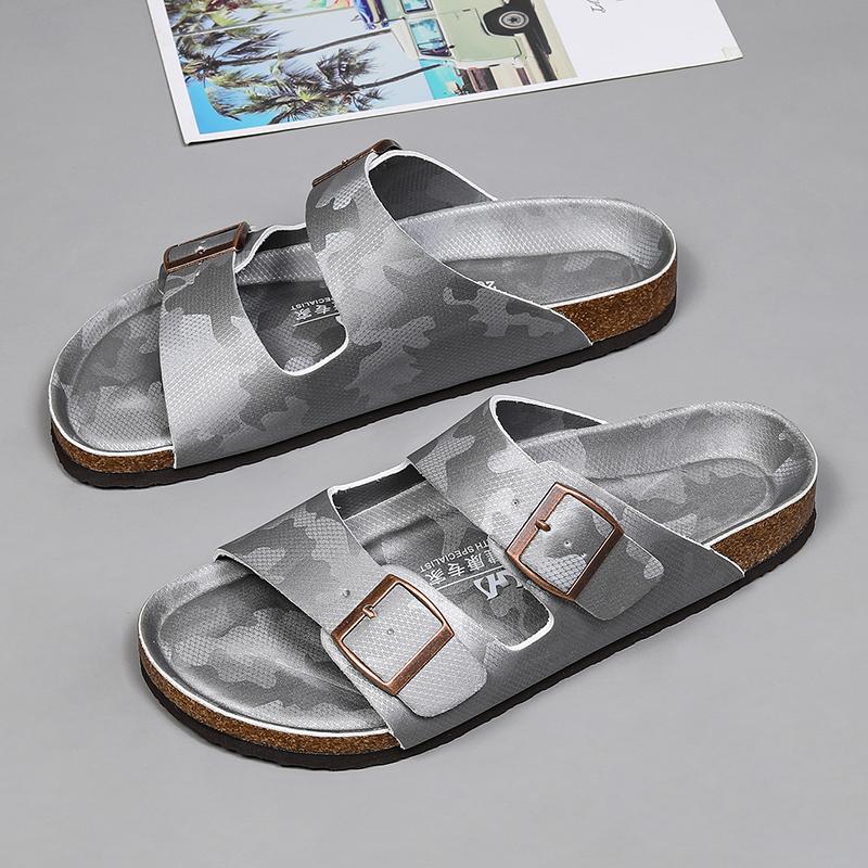 Fashion Slippers New Men Clogs Suede Sandals Nubuck Casual Slide Shoes Cork Slippers Two Buckle Flat Bottom Summer Shoes Brand