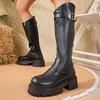Knight's new women's boots are thin, autumn and winter retro knee-high boots, side zipper, women's round head, thick heel, no bigger than black.