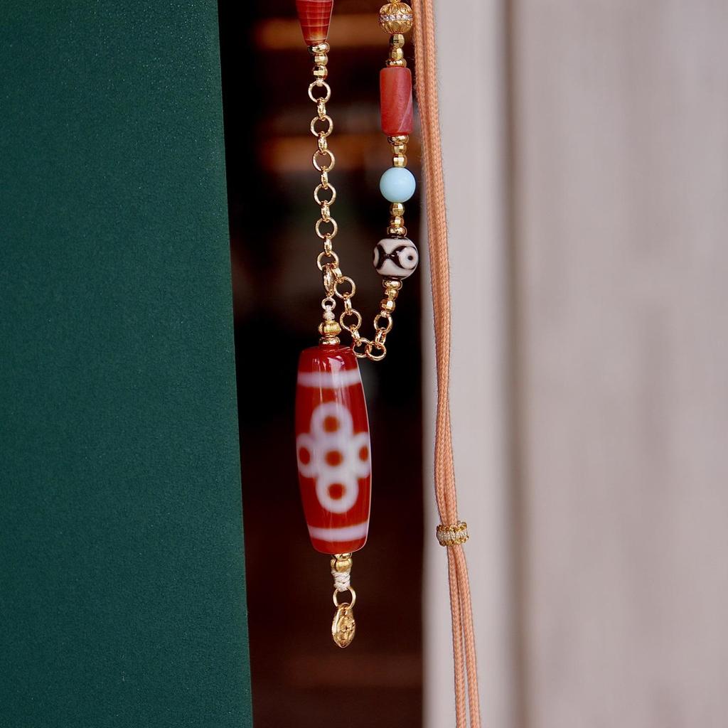 Tibetan Cultural Necklace: Agate Seven-Eyed and Five-Eyed Dzi Beads