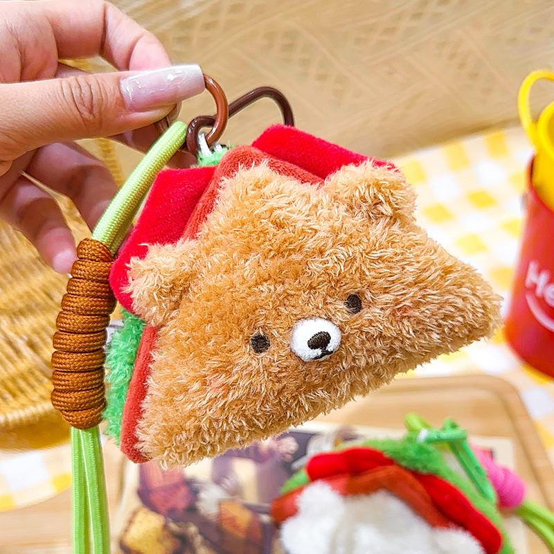 Bear Cute Plush Sandwich Keychain With Durable Rope For Bag Accessories Gifts