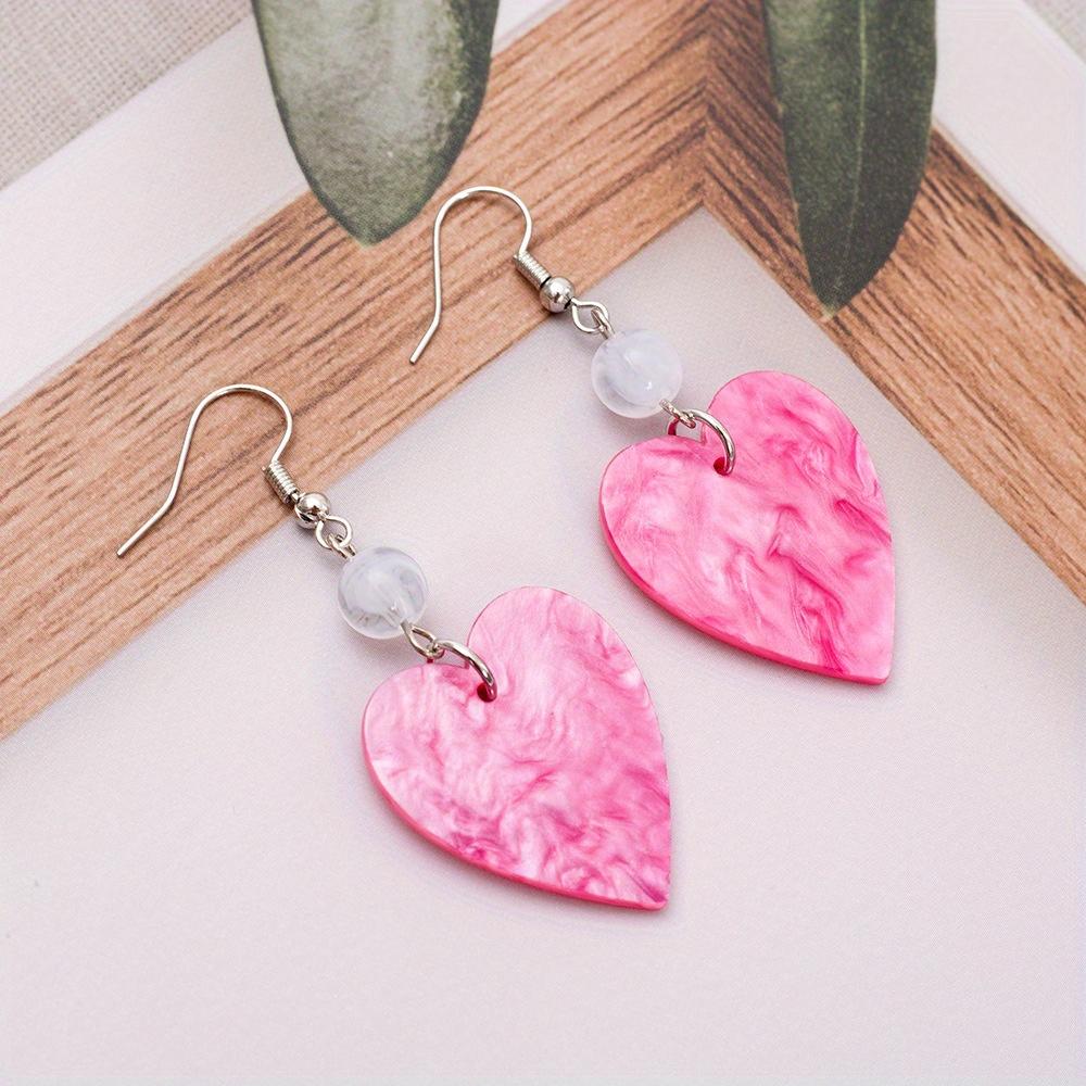 Boucles d'oreilles pendantes en forme de cœur en acrylique pour femmes et filles, Boucles d'oreilles pendantes en forme de cœur, Bijoux romantiques pour la Saint-Valentin