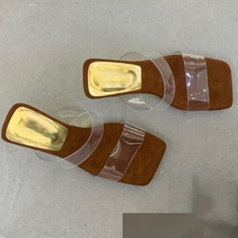

Square Toe Women Slippers Summer Mid Heels Shoes Dress Elegant Woman Sandals 2025 New Trend Designer Beach Mujer Zapatos 39 золотой