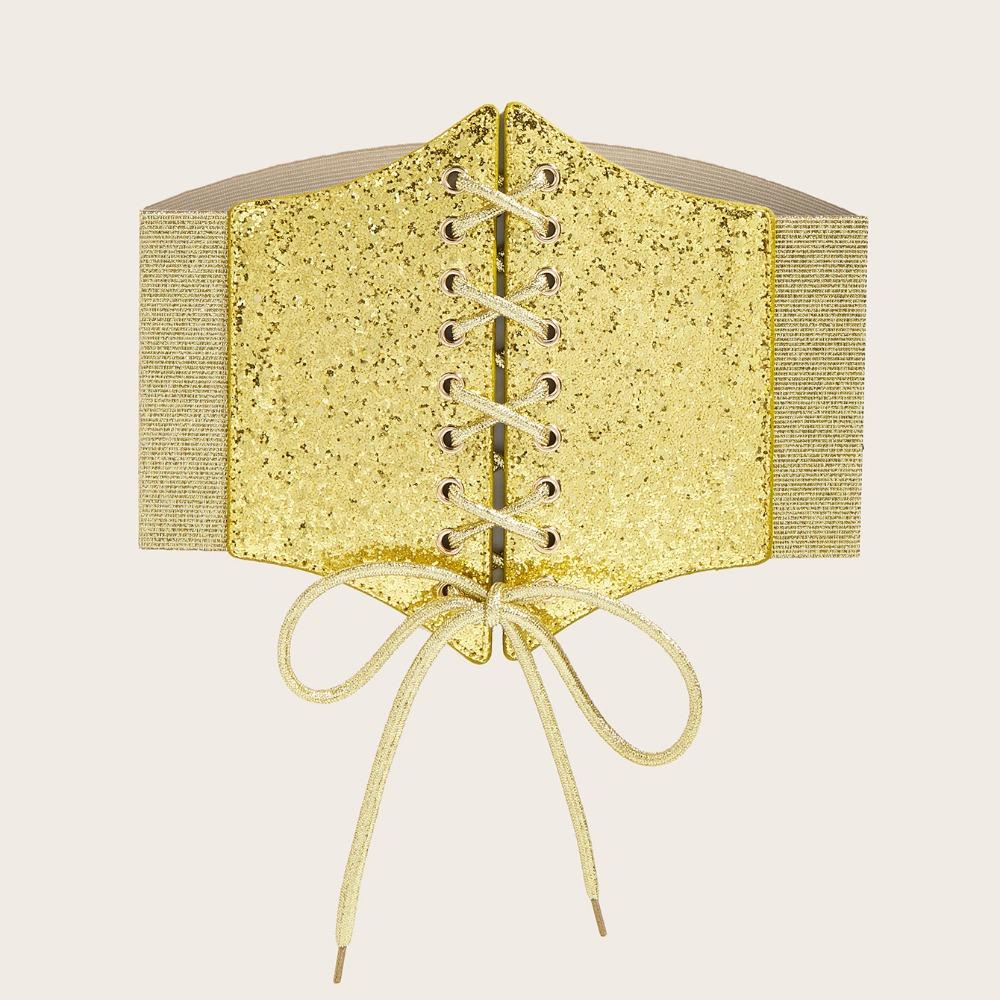 Elastic Gold Cummerbunds Shinny Blingbling Corset Belt Personality Leopard Print Waistband  Women