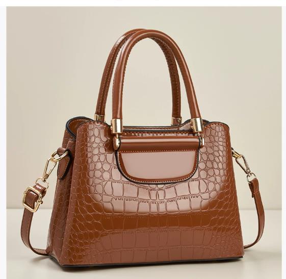 New Solid Color Women's Large Capacity Single Shoulder Crossbody Bag with Crocodile Pattern Handbag Multifunctial Fashi Bag