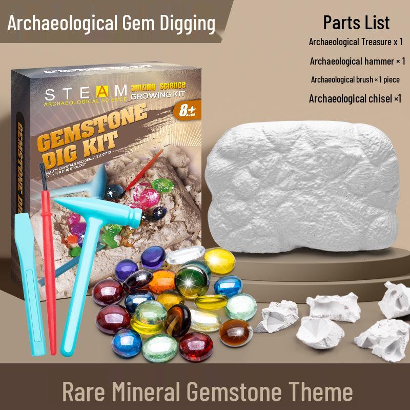 Kids' Luminous Gemstone Digging Set: Archaeological Treasure Hunt Crystal & Diamond Blind Box for Boys and Girls