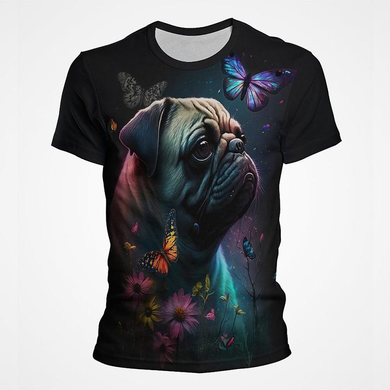 

Летняя забавная мужская футболка с изображением собаки мопса Ludi с 3D принтом и коротким рукавом, модная повседневная уличная одежда в стиле Харадзюку в стиле хип-хоп, топы большого размера 160
