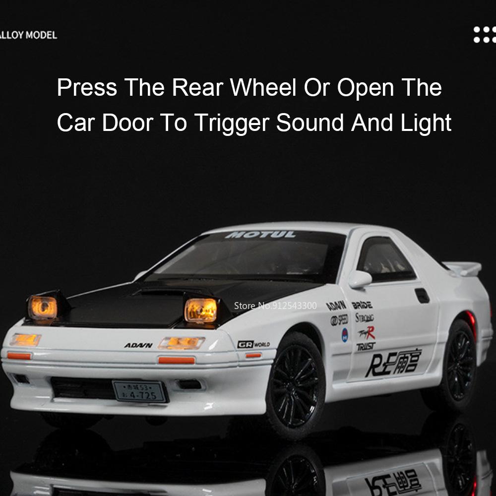 1:32 RX-7 MX-5 Toy Car Model Alloy Body Sound Light Pull Back Shock Absorption Simulation Models Decorations Gifts for Child