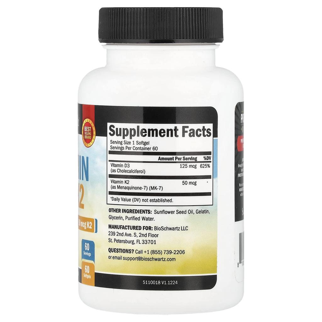 BioSchwartz, Vitamin D3 & K2, 60 Softgels