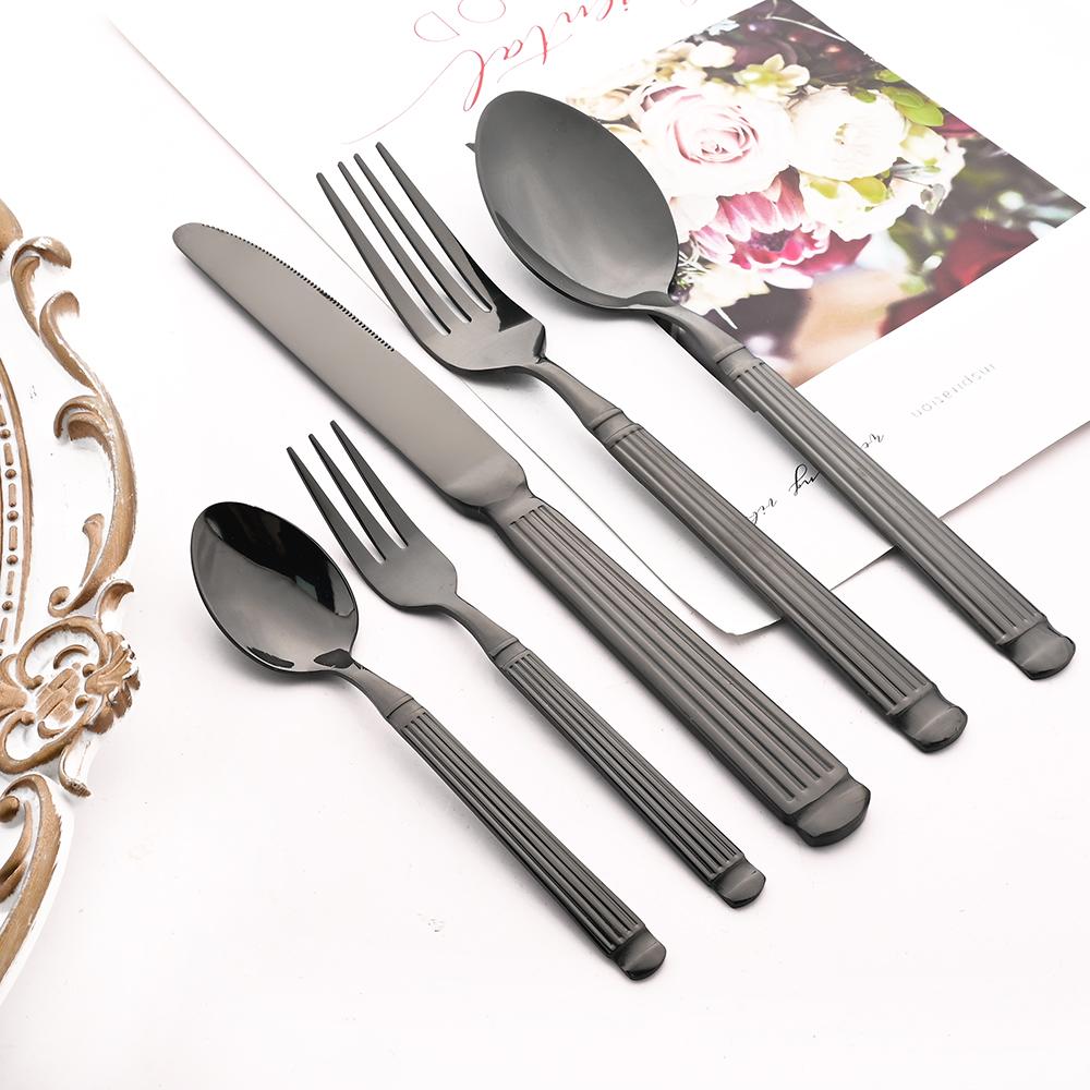 5Pcs Roman Handle Stainless Steel Cutlery Set Wedding Tableware Gold Knife Fork Spoon Modern Kitchen Utensils Full Dishes Sets