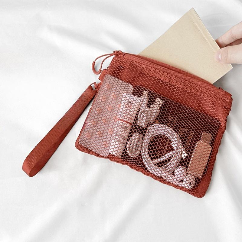 Mesh Double Zipper Travel Toiletry Bag, Portable Breathable Cosmetic Organizer, Compact Toiletry Pouch for Men Women