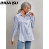 IHUASU Dámská móda Ležérní Halenky a košile s dlouhým rukávem s POLO límečkem