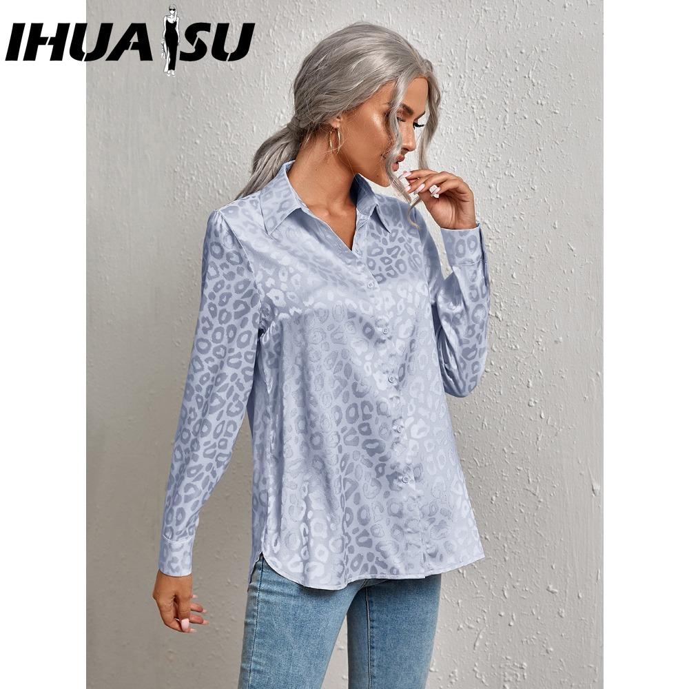 IHUASU Dámská móda Ležérní Halenky a košile s dlouhým rukávem s POLO límečkem