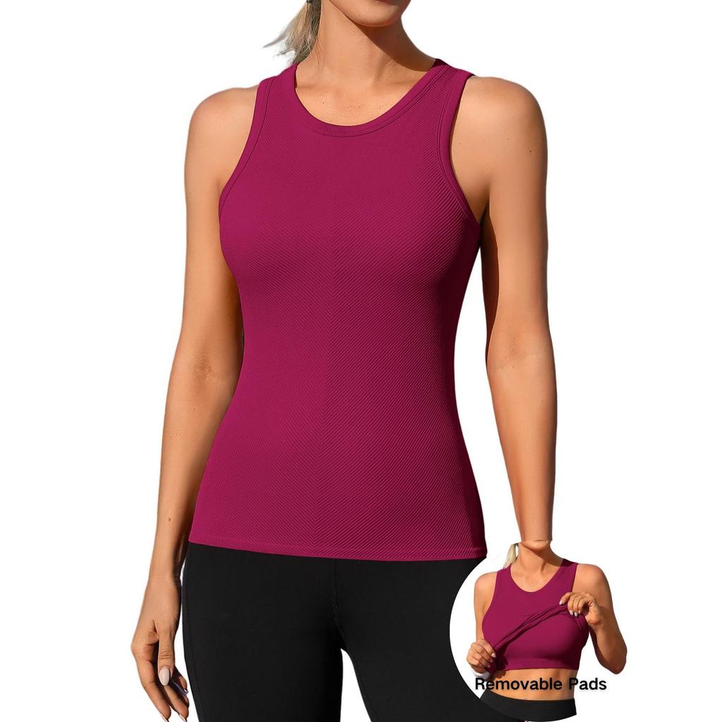 CHARMLEAKS Workout Tank Tops for Women Seamless Full Length Gym Tops Athletic Yoga Top Built In Bra