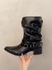 Wasteland Women's  New British Style Square Head Thick Heel Rivet Punk Short Mori Western Cowboy Boots