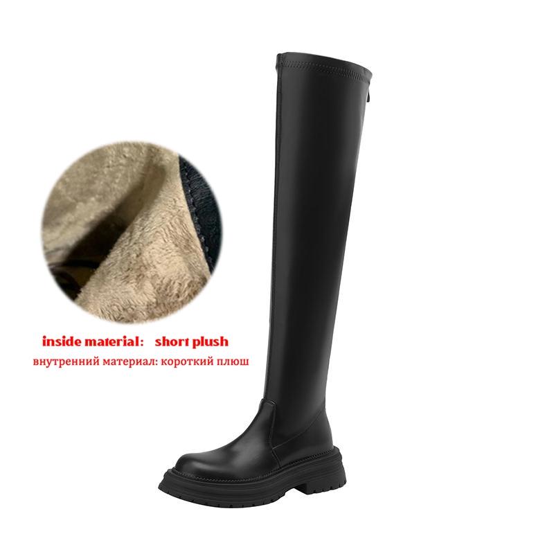 Krazing Pot Microfiber Autumn Winter Shoes Med Heels Flat Platform Size 42 Over-the-knee Boots Slip on Elastic Thigh High Boots