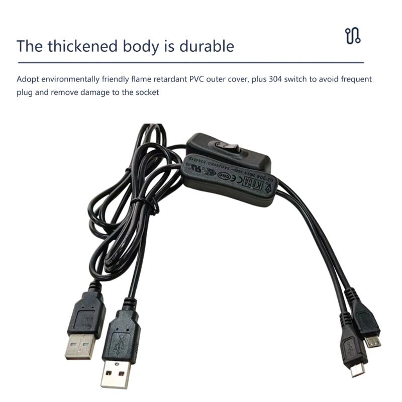 USB to Micro USB Cable USB Male to Micro USB Male with Switches Charging Cable Adapter USB2.0 Fast Charging for Phone