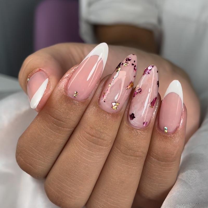 Noste Dlouhý Francouzský Ručně Dělaný Manikúrní Kousek Kamínkový Postupný Přechod Odnímatelná Nálepka na Nehty