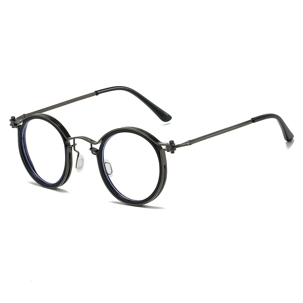 Retro Round Glasses with Blue Light Blocking Men Chic Metal Punk Frame Women's Fashion Ultra-light Eyewear for Decor